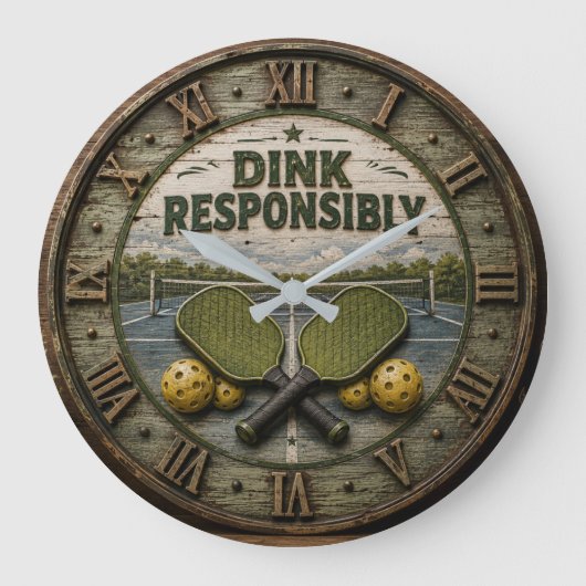 Dink Responsibly Pickleball Paddle  ラージ壁時計 (正面)