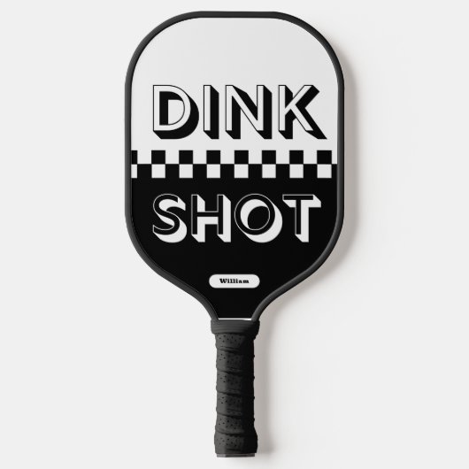 Dink Shot白黒3D市松模様に名前をカスタムする ピックルボールラケット (正面)