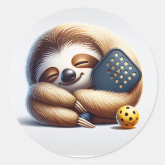 Dink Then Nap – Cozy Sloth Pickleball Sticker ラウンドシール
