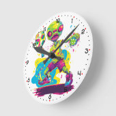 Dinkin' with the Aliens Pickleball  ラウンド壁時計 (傾斜)