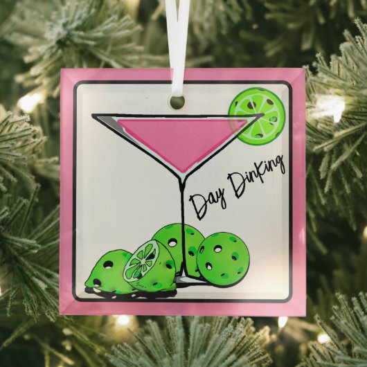Dinking Cosmoピンクカクテル、ピックボールライム ガラスオーナメント (インサイチュ)
