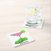 Dinking Cosmoピンクカクテル、ピックボールライム スクエアペーパーコースター (インサイチュ)