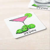 Dinking Cosmoピンクカクテル、ピックボールライム スクエアペーパーコースター (アングル)