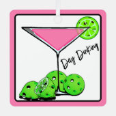 Dinking Cosmoピンクカクテル、ピックボールライム メタルオーナメント (正面)