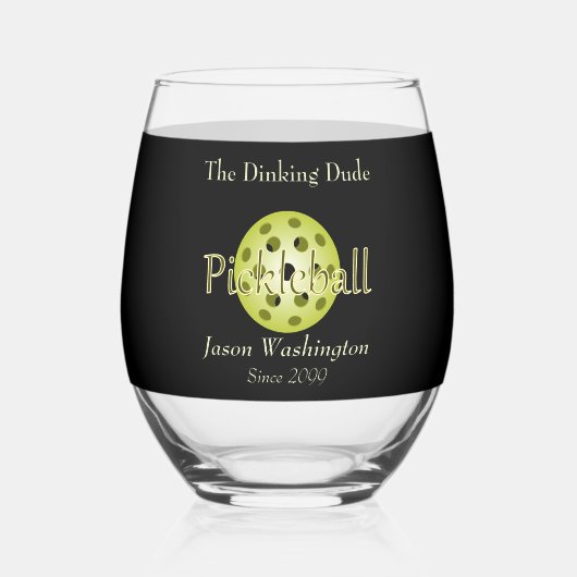 Dinking DuoまたはDude Pickleball Ballカクテル ステムなしワイングラス (正面)