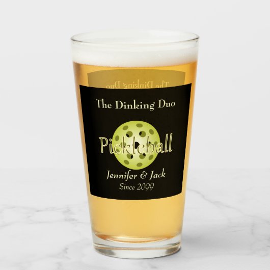 Dinking DuoまたはDude Pickleball Pint Beer タンブラーグラス (ドリンク正面)