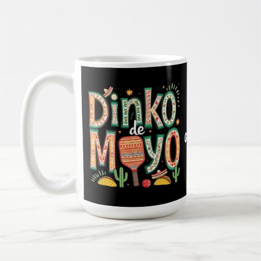 Dinko de Mayo おもしろい Cinco de Mayo Pickleball Pun コーヒーマグカップ (左)