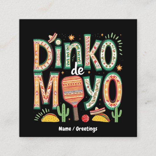 Dinko de Mayo おもしろい Cinco de Mayo Pickleball Pun スクエア名刺 (正面)