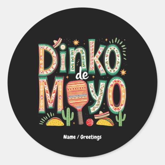 Dinko de Mayo おもしろい Cinco de Mayo Pickleball Pun ラウンドシール (正面)