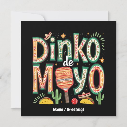 Dinko de Mayo おもしろい Cinco de Mayo Pickleball Pun 招待状 (正面)