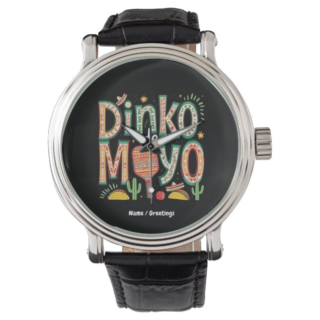 Dinko de Mayo おもしろい Cinco de Mayo Pickleball Pun 腕時計 (正面)