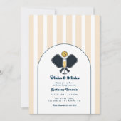 Dinks & Drinks シャンパン ネイビー ピックルボール バースデー 招待状 (正面)