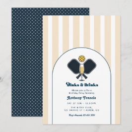 Dinks & Drinks シャンパン ネイビー ピックルボール バースデー 招待状