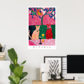 Dinner Date Cat Art Print Colorful Modern Japanese ポスター (ホームオフィス)