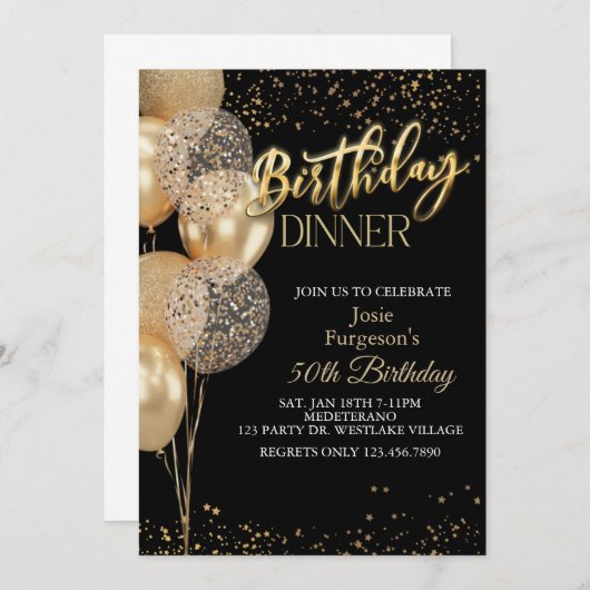 Dinner Party, Any Age, Birthday Dinner 招待状 (正面/裏面)