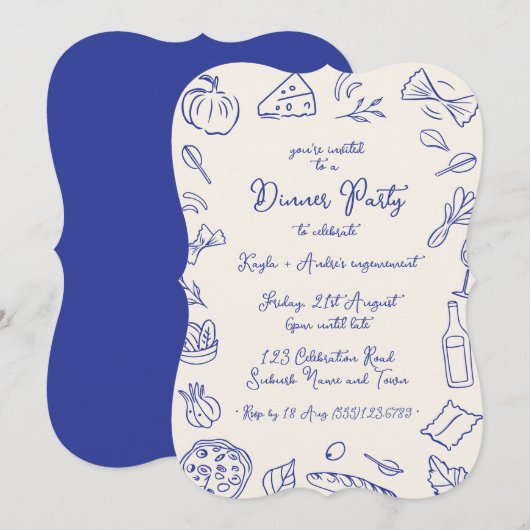 Dinner party hand drawn invitation 招待状 (正面/裏面)