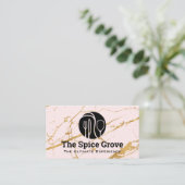 Dinnerwareロゴ | 金ゴールドピンクマーブル | レストラン 名刺 (スタンド正面)