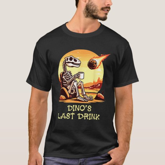 Dinoの最後のドリンク恐竜のスケルトンのコーヒー愛好家F Tシャツ (正面)