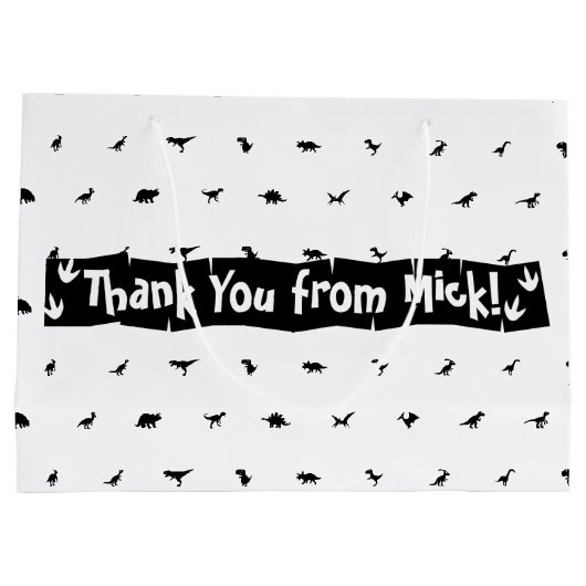 Dinoをテーマにしたバッグ：黒と白い恐竜 ラージペーパーバッグ (裏面)