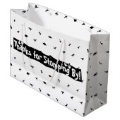 Dinoをテーマにしたバッグ：黒と白い恐竜 ラージペーパーバッグ (正面アングル)