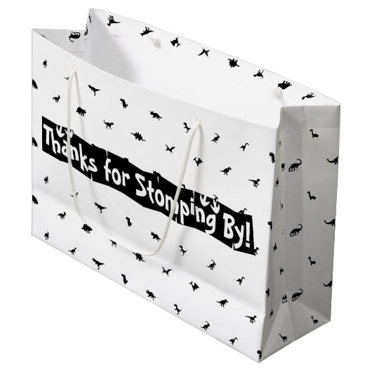 Dinoをテーマにしたバッグ：黒と白い恐竜 ラージペーパーバッグ (正面アングル)
