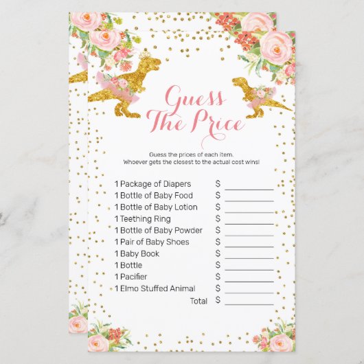 Dinoガールピンク金ゴールド価格ゲームを推測 (正面/裏面)