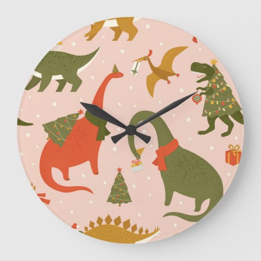 Dinoクリスマスパーティー：ツリーレックス ラージ壁時計 (正面)
