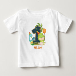 Dinoパーソナライズされた第1誕生日Tシャツ ベビーTシャツ