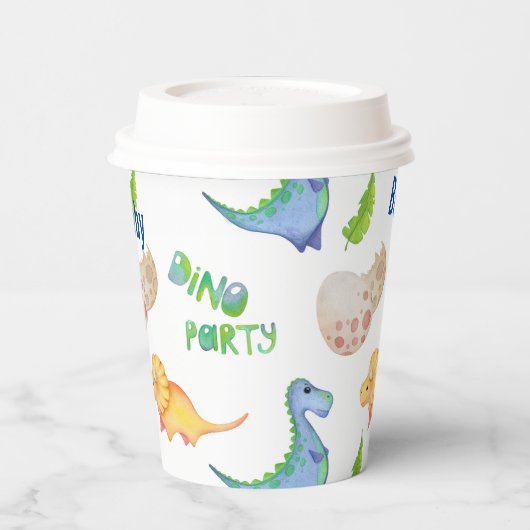 Dinoパーティーかわいい恐竜誕生日少年の名前エージsip 紙コップ (左)