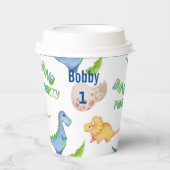 Dinoパーティーかわいい恐竜誕生日少年の名前エージsip 紙コップ (正面)