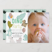 Dinoパーティー恐竜ボーイフォト1st誕生日 招待状 (正面/裏面)