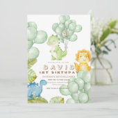 Dinoパーティー1st誕生日の水彩風船 招待状 (スタンド正面)