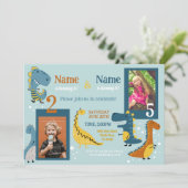 Dino子供の誕生日ガールズボーイズ写真共有パーティー 招待状 (スタンド正面)