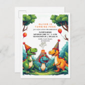 Dino恐竜の誕生日パーティー招待状 インビテーションポストカード (正面/裏面)
