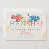 Dino男おもしろいの子または女の子の性別の表示 招待状 (正面)