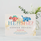 Dino男おもしろいの子または女の子の性別の表示 招待状 (スタンド正面)