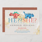 Dino男おもしろいの子または女の子の性別の表示 招待状 (正面/裏面)