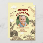 Dino誕生日招待状と写真 – ベビー | キッドパーティー 招待状 (正面/裏面)