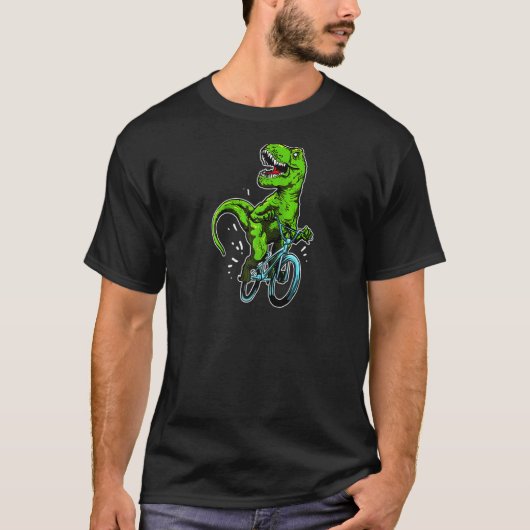 Dino おもしろい On A BmxマウンテンバイクTレックス自転車Ri Tシャツ (正面)