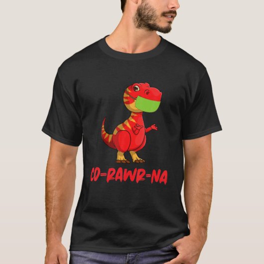 Dino「おもしろいCo-Rawr-Na」レックス恐竜と顔Mas Tシャツ (正面)