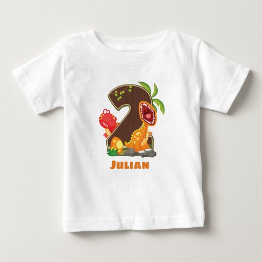 Dino 2パーソナライズされた歳誕生日Tシャツ ベビーTシャツ (正面)