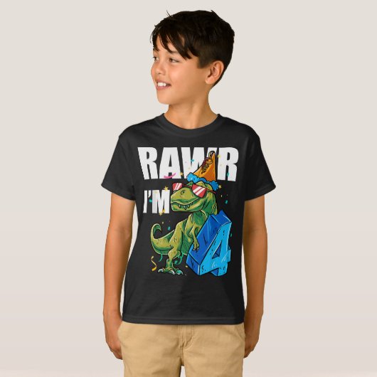 Dino 4 Rawr Im 4 Roar Im 4歳の恐竜 Tシャツ (正面フル)