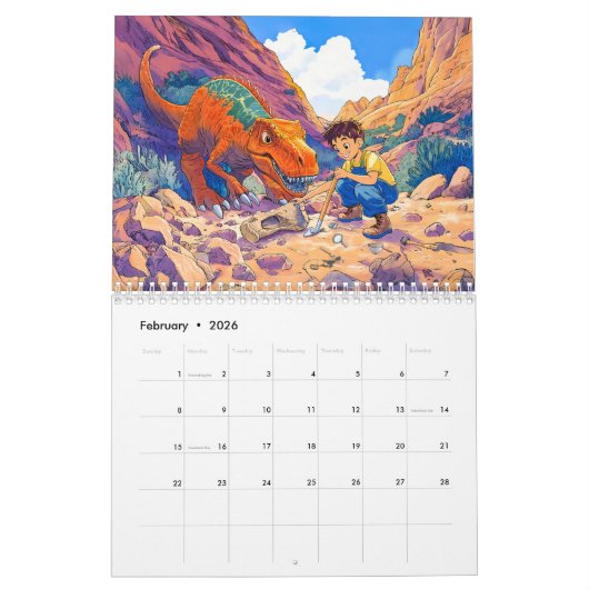 Dino Adventures – A Boy’s Prehistoric Journey カレンダー (2月 2026)
