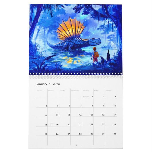 Dino Adventures – A Boy’s Prehistoric Journey カレンダー (1月 2026)