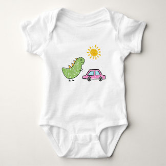 Dino and the Pink Car ベビーボディスーツ