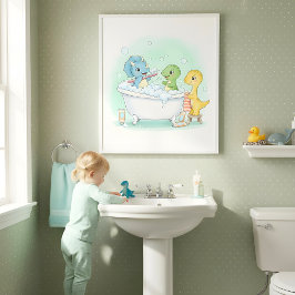 Dino Bath Squad Kids Bathroom Wall Art ポスター