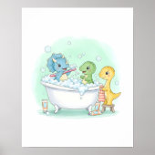 Dino Bath Squad Kids Bathroom Wall Art ポスター (正面)
