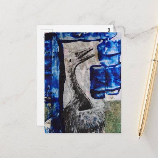 Dino Bird Mixed Media Collage ポストカード (正面/裏面インサイチュ)