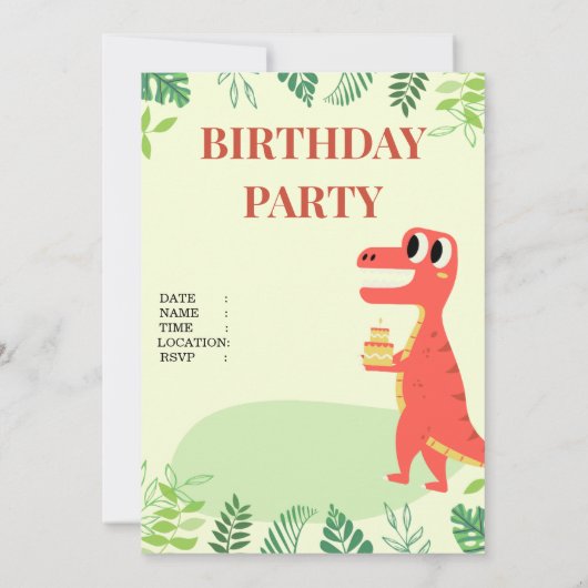 Dino birthday invitation  招待状 (裏面)