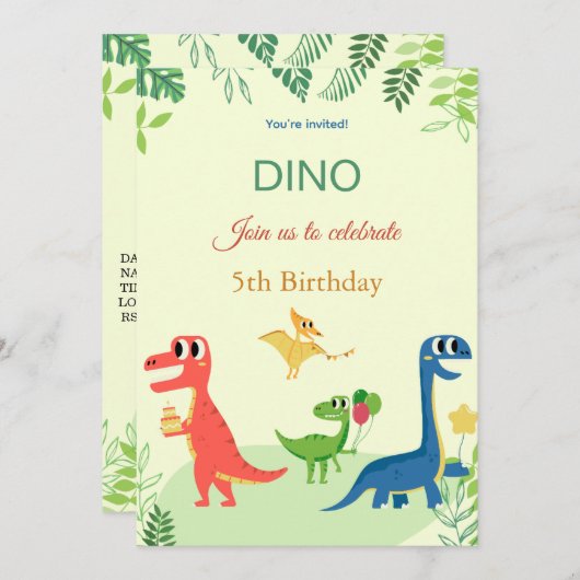 Dino birthday invitation  招待状 (正面/裏面)